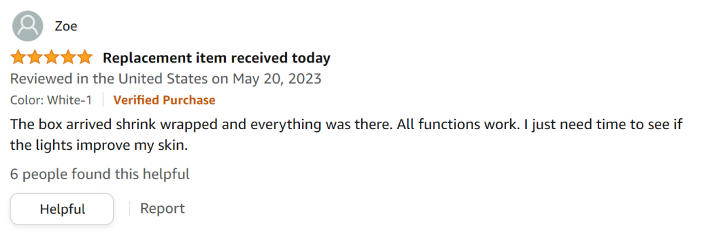 Berber Treat LED Face Mask 5-star review: nice delivery and packaging.