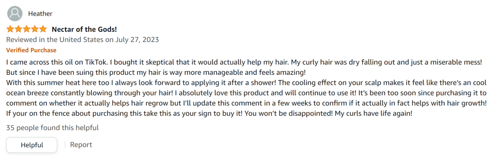 This product stopped hair loss and makes my curly hair more manageable.