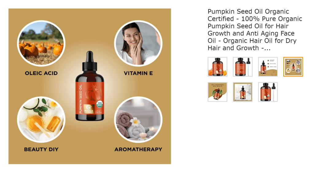 Maple Holistic's Organic Pumpkin Seed Oil works great as a facial moisturizer, a deep hair treatment, aromatherapy, and for strong nails.