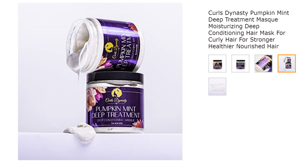 Curls Dynasty's Pumpkin Mint Deep Treatment Masque for Dry Curly Hair is a great deep conditioner for dry, curly hair.