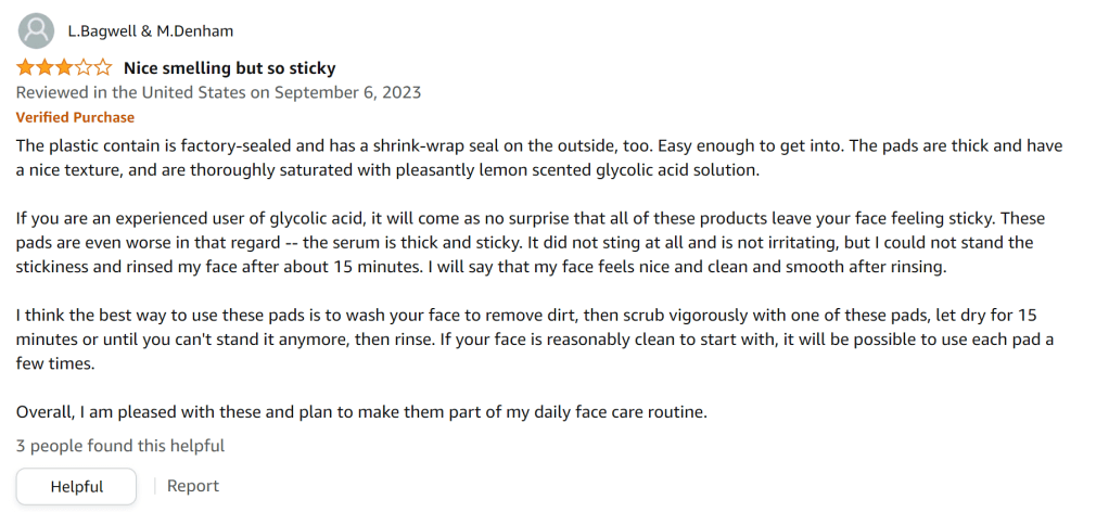 These acid pads are easy to use and leave my skin feeling clean and smooth.