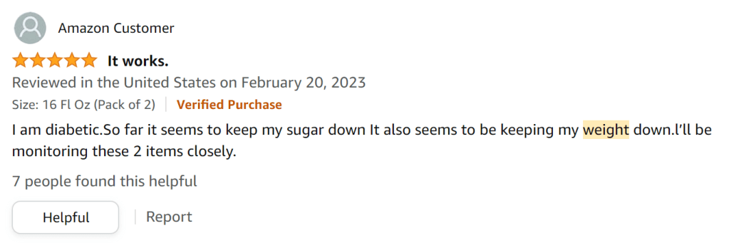 As a diabetic, it seems to keep my blood sugar down and has helped me lose weight.