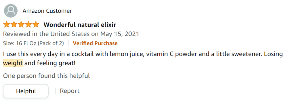 I drink ACV with lemon juice, sweetener, and vit C powder. I'm losing weight and it feels great.