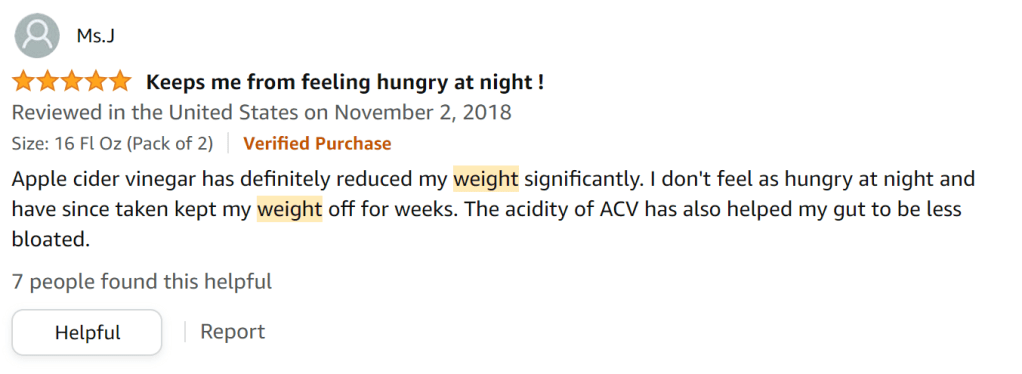 ACV helps me cnotrol my hunger and bloating and I've lost significant amounts of weight!