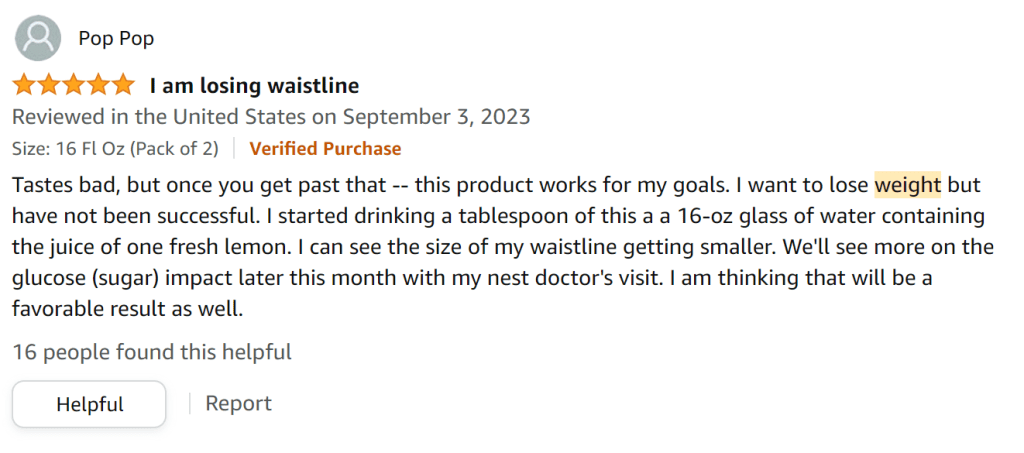 ACV has a strong tasste, but adding it to water with lemon is aiding my weight loss journey.