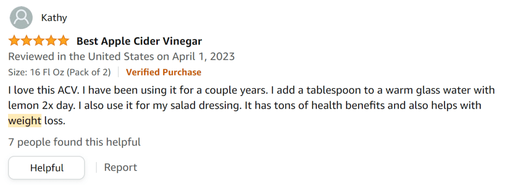 I drink apple cider vinegar with water and lemon twice a day - it helps with weight loss.